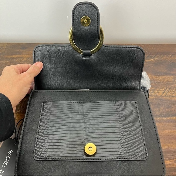 Rachel Zoe Irim Black Croc Crossbody. Vegan Faux Leather. Small - Picture 3 of 6